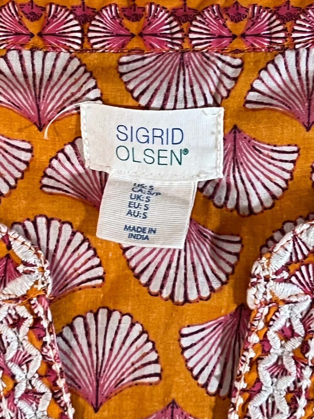 Sigrid Olsen Women's Embroidered Cotton Tunic Top Orange Pink Size S - Picture 4 of 6